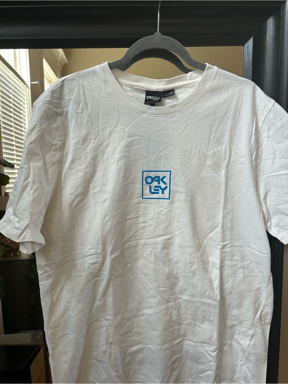 Oakley White Short-Sleeve Tee with Blue Center Logo